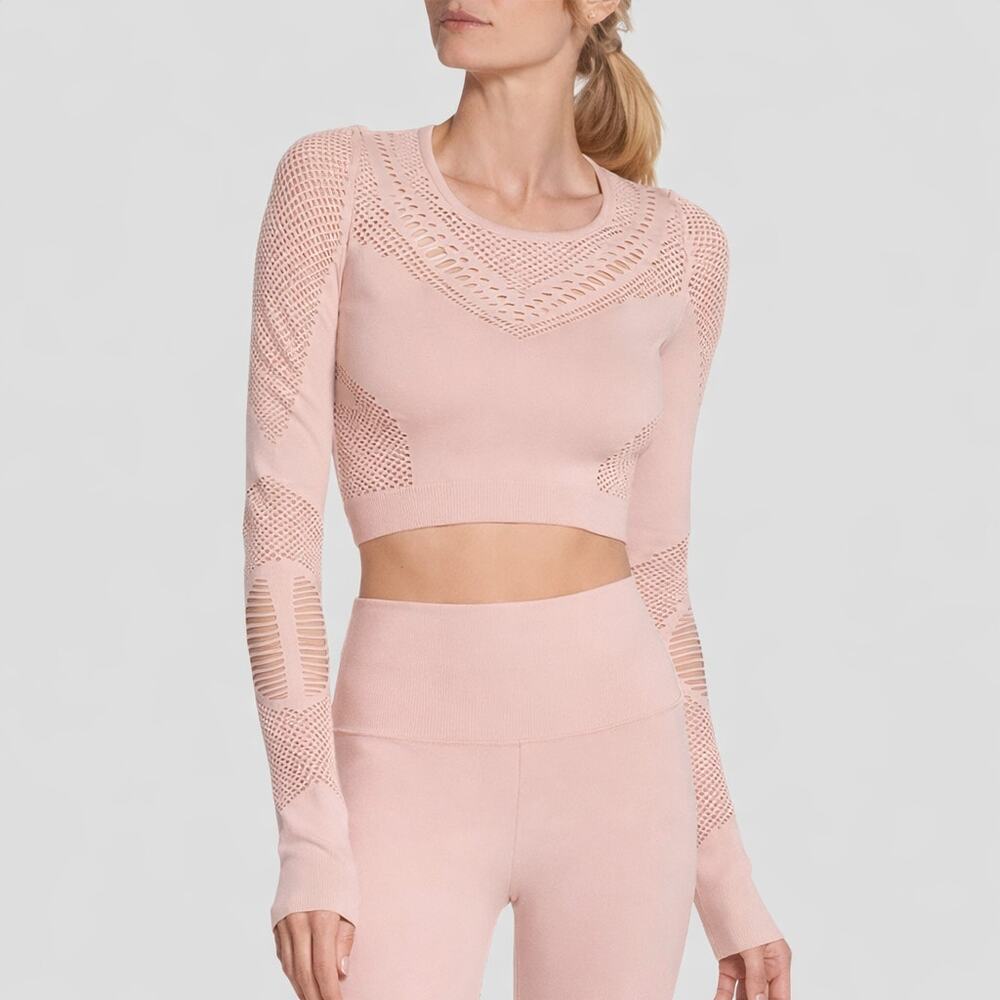 Alo Yoga Siren Cutout Long Sleeve Crop Top Dusty Pink Womens Med